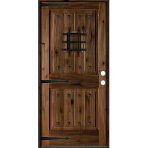 42 in. x 80 in. Mediterranean Knotty Alder Square Top Provincial Stain Left-Hand Inswing Wood Single Prehung Front Door