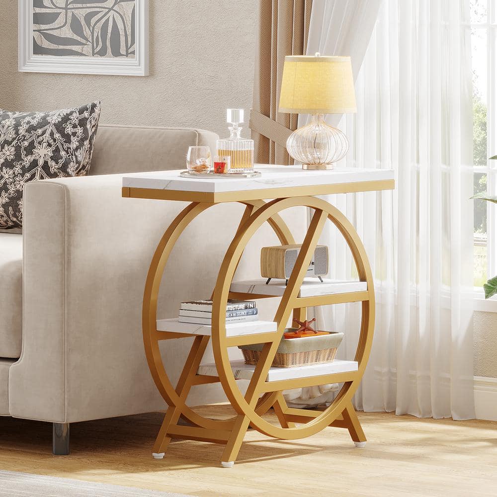 25.59 in. Rustic Brown Rectangle Engineered Wood End Table, 3-Tier Narrow Side Table with Storage - thumbnail 9