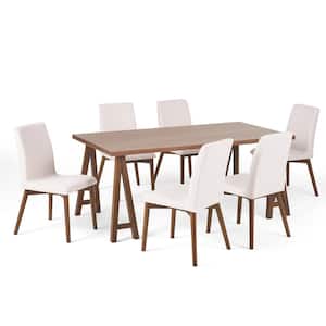 Orrin 7-Piece Rectangle Wood Top Light Beige and Walnut Standard Height Table Set