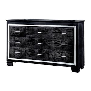 66 in. Black 9-Drawer Wooden Dresser Without Mirror