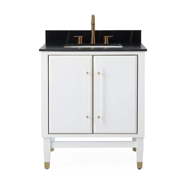 Unbranded Bertone 30 in. W x 22 in D. x 35 in. H St Laurent Sintered Stone Vanity Top in Black with White Rectangular Single Sink