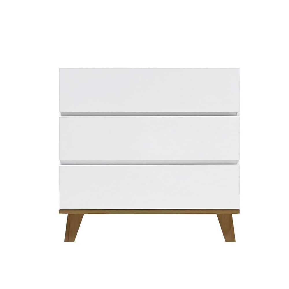 White MDF 3 Drawer Dresser Storage Chest with Solid Natural Wood Legs Cabinet for Bedroom Living Room price history on PriceWatchPro