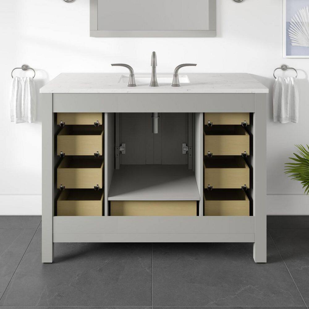Elegant Aberdeen 42" Transitional Gray Vanity with White Carrara Marble Top