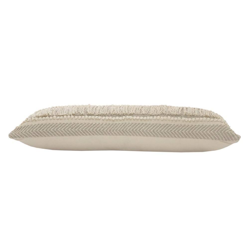 Beige Rectangular Woven Polyester Throw Pillow, 14" x 36"