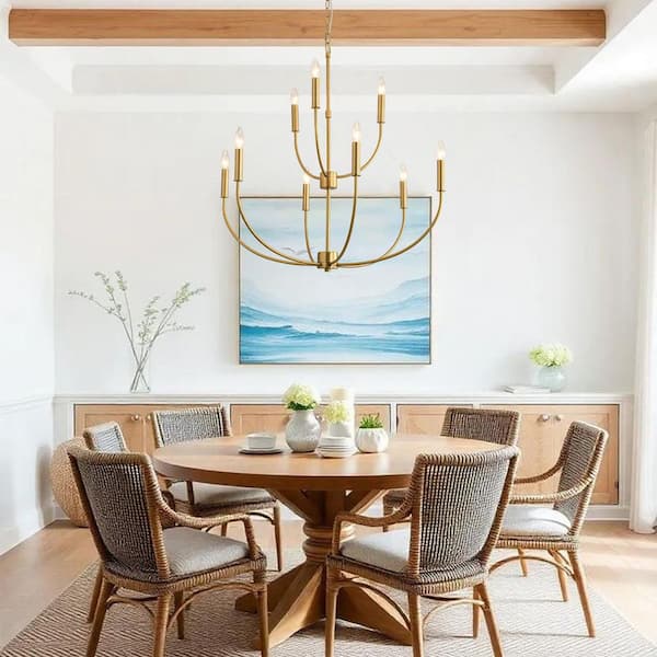 9 Light Brushed Gold Industrial Candle Farmhouse Chandelier Rustic Pendant Light Fixture Modern Vintage Ceiling Light