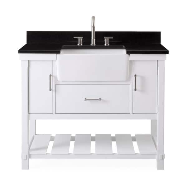 Benton Collection Kendia - White - White 42 in. W x 22 in. D x 35 in. H Bathroom Vanity in White Color with Black Granite Top