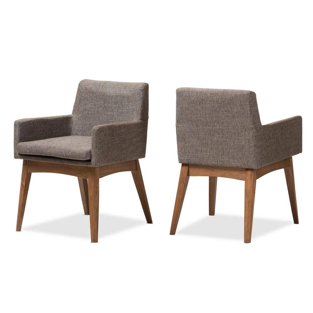 Mid-Century Modern Nexus Upholstered Leather Parsons Arm Chair in Gray and Brown