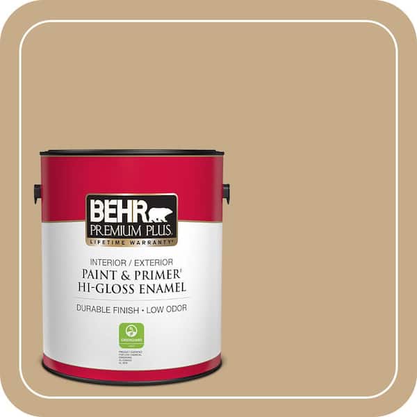 BEHR PREMIUM PLUS 1 gal. #ICC-61 Toasted Grain Hi-Gloss Enamel Interior/Exterior Paint & Primer