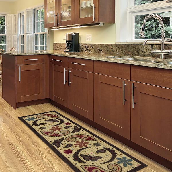 Cookery Collection Non-Slip Rubberback Paisley 2x5 Kitchen Runner Rug, 1 ft. 8 in. x 4 ft. 11 in., Beige Paisley