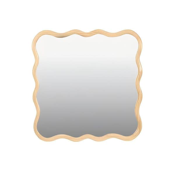 36 in. W x 36 in. H Solid Wood Wavy Square Framed Wall Mount Bathroom Vanity Mirror in Natural Wood