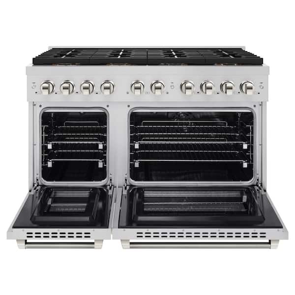 Autograph Edition 48 in. Paramount Dual Fuel Range with 8 DuoPro Burners and Convection Oven w/ Nickel Helix Handles