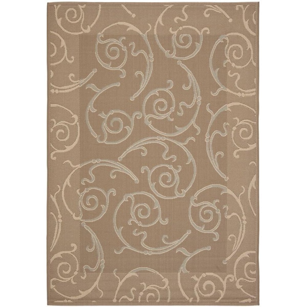 SAFAVIEH Courtyard Dark Beige/Beige 5 ft. x 8 ft. Border Indoor/Outdoor Patio  Area Rug