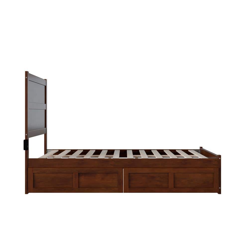 Walnut Full Size Platform Bed with Headboard and Storage Drawers