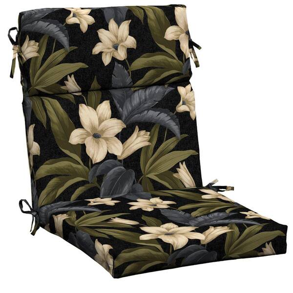 Hampton Bay Black Tropical Blossom Outdoor Dining Chair Cushion