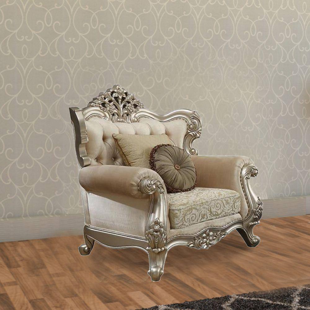 Benjara Gold Fabric Arm chair With Two Pillows BM185546 The Home Depot