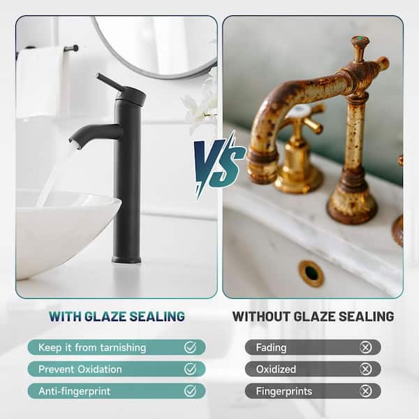 Single Hole Single Handle Bathroom Vessel Sink Faucet With Drain Assembly in Matte Black