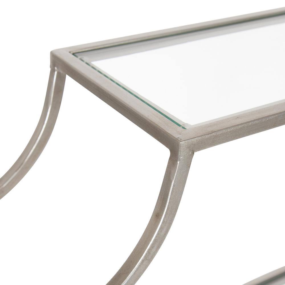 Elegant Scalloped Silver Metal and Glass Cube Wall Shelf