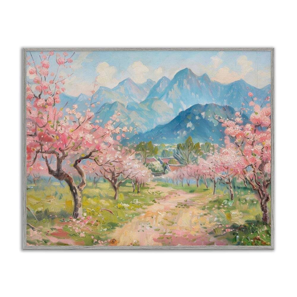 Cherry Blossom Mountains by LSR Design Studio Gray Framed Nature Giclee Art Print 16 in. x 20 in. price history on PriceWatchPro