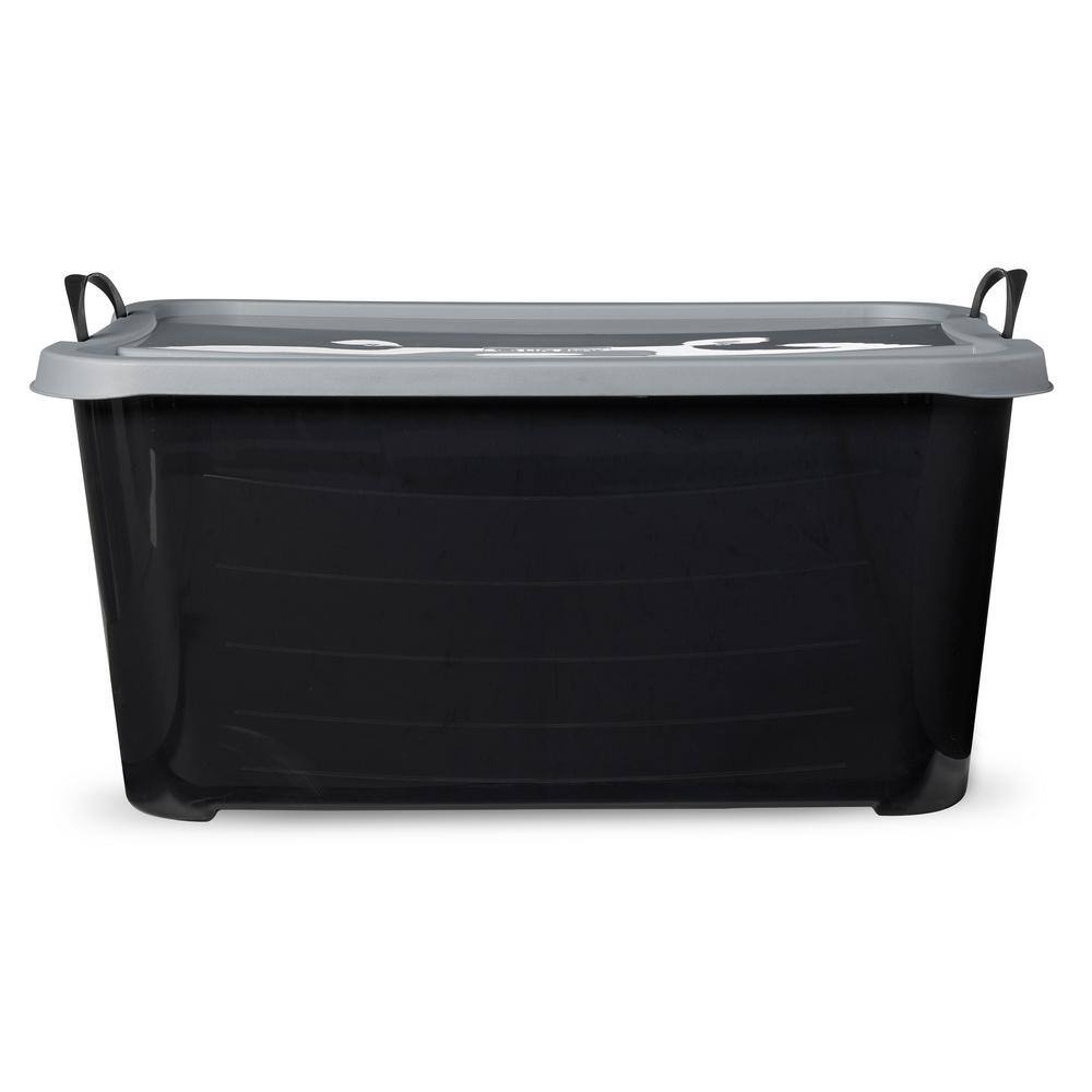 Black and Gray Stackable Plastic Lidded Storage Box for Kids, 55 Quart