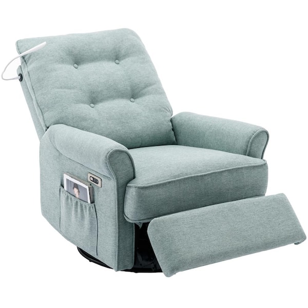 Nestfair Lotus Green Linen Swivel Recliner with Power Reclining