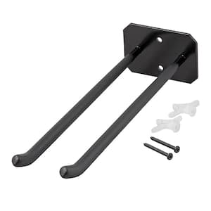50 lbs. Heavy-Duty Wall-Mounted Black Steel Double Straight Hook Tool Rack with Mounting Hardware