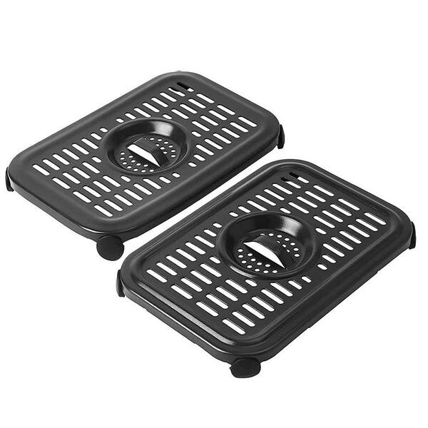 2-Piece Cast Iron Stainless Steel Air Fryer Grill Plate Crisper Tray with Rubber Bumpers Nonstick Dishwasher Safe Set