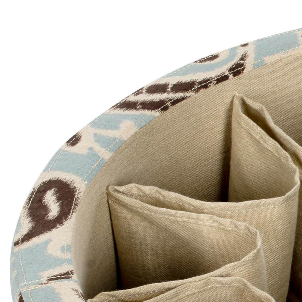 Tanisha Blue and Beige Round Tufted Storage Ottoman