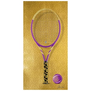 24 in. x 48 in. "Versace Vibes Racquet" Unframed Floating Tempered Glass Panel Sports Art Print Wall Art