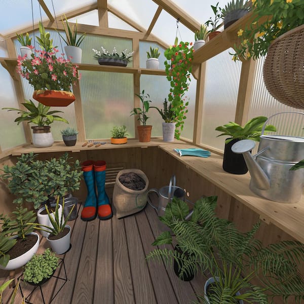 Esunny 6.8 x 7.8 ft. Wood Garden Greenhouse Kit with Double-Wall