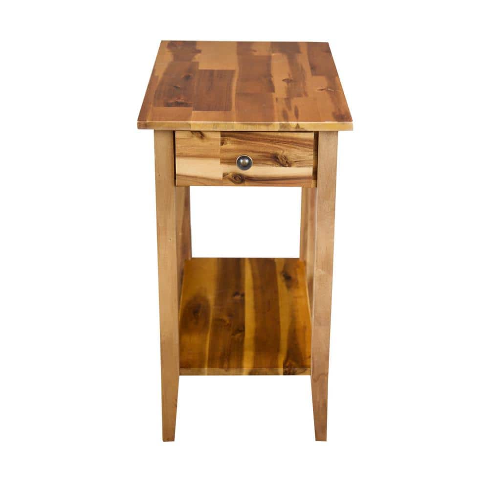 Natural Acacia Wood and Metal End Table with Storage