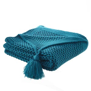 Audra Teal Wool-Like Acrylic 50 in. x 60 in. Throw Blanket
