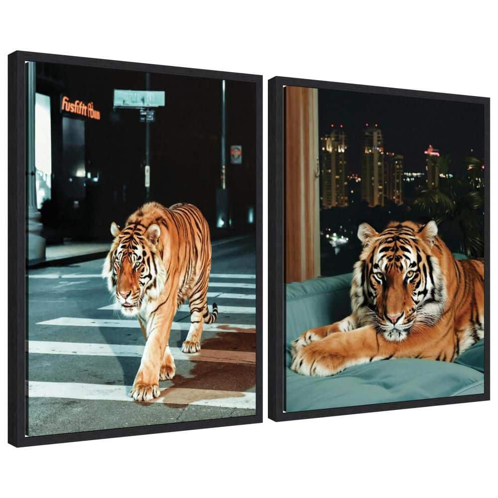 "2 Piece Sylvie ""Tiger in the City at Night"" by Michael Schauer Animals Framed Art Print Set 24 in. x 18 in." price history on PriceWatchPro