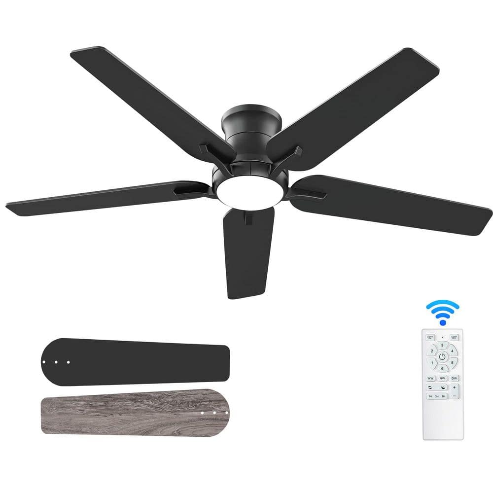 BeamBox 52 in. Black Flush Mount Standard Ceiling Fan with Lights