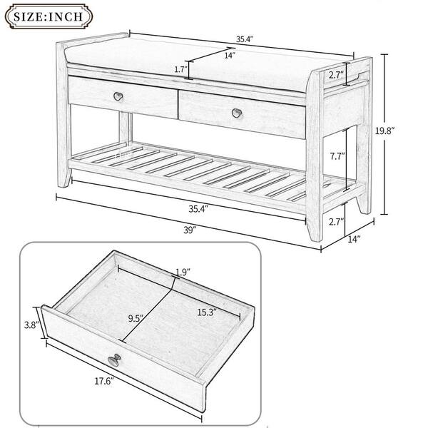 Espresso Storage Chest, Storage Bench, Kamida Entryway Bench with Hidden Storage, Modern Wood Shoe Bench with Removable Cushion and Adjustable Shelves