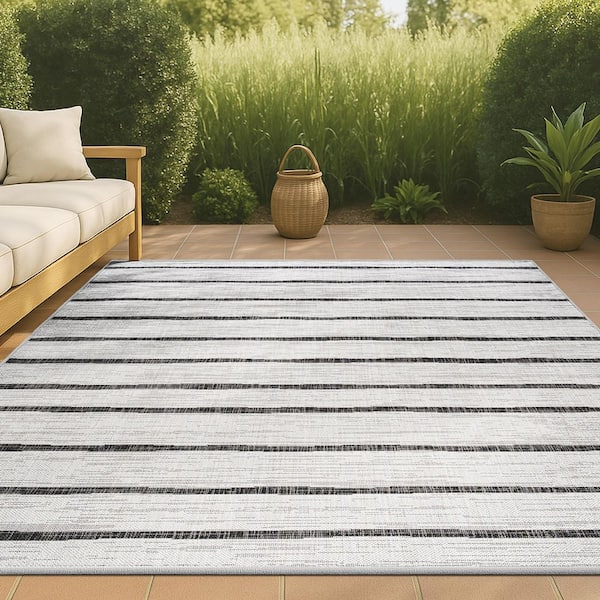 Colonia Berber Stripe Ivory/Black 8 ft. x 10 ft. Indoor/Outdoor Area Rug