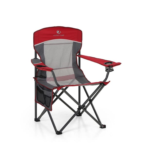 PHI VILLA Mesh Back Folding Camping Chair Red Heavy-Duty Steel Frame