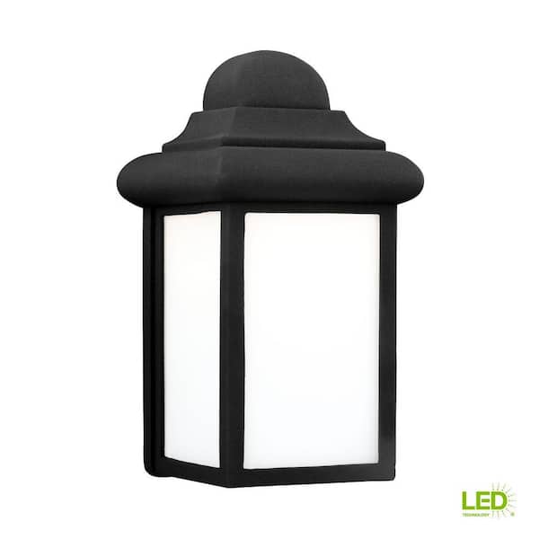 Generation Lighting - Mullberry Hill 1-Light Black Outdoor 8.75 in. Wall Lantern Sconce with LED Bulb