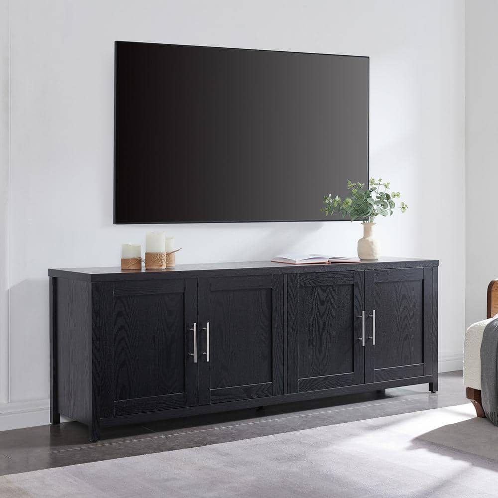 Transitional Black Grain MDF TV Stand with Enclosed Cabinets