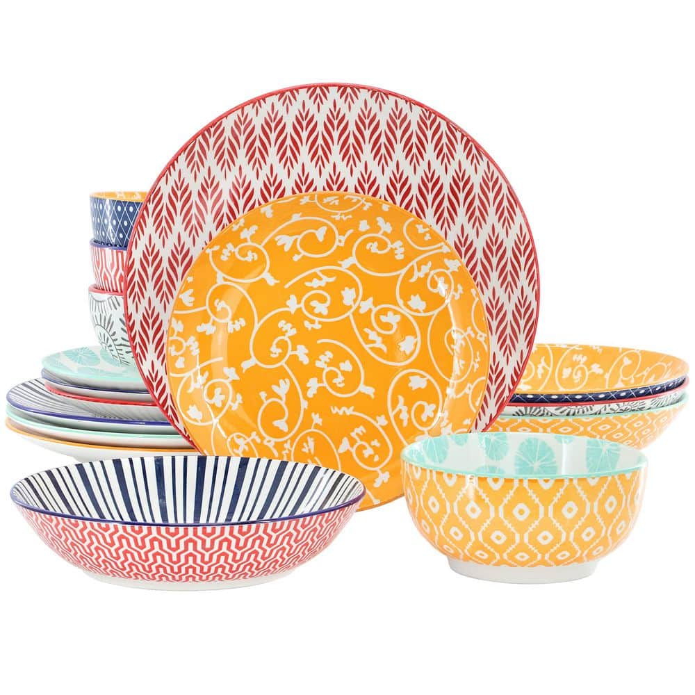 Amelia 16-Piece Assorted Stoneware Double Bowl Dinnerware Set
