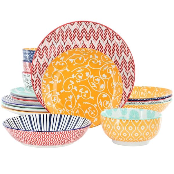 Elama Amelia 16-Piece Assorted Stoneware Double Bowl Dinnerware Set