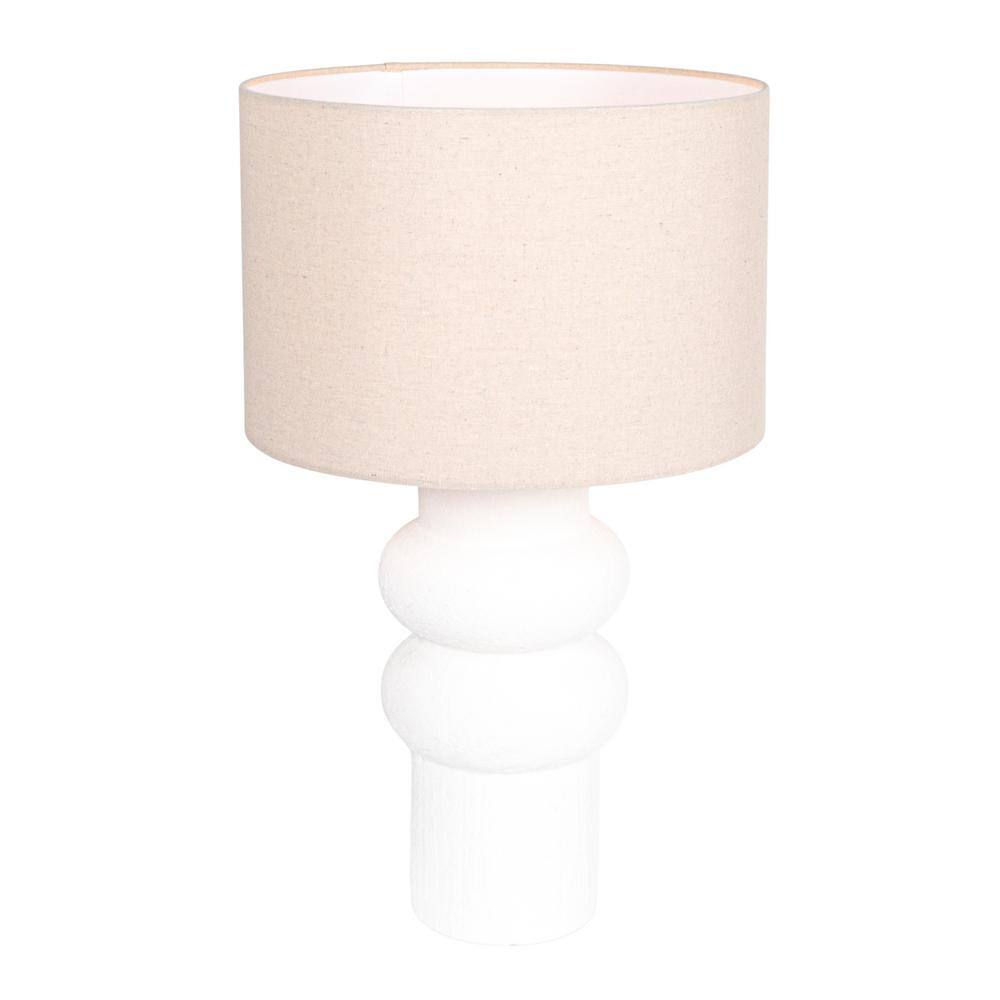 White Volcano Finish Stoneware Table Lamp with Linen Shade