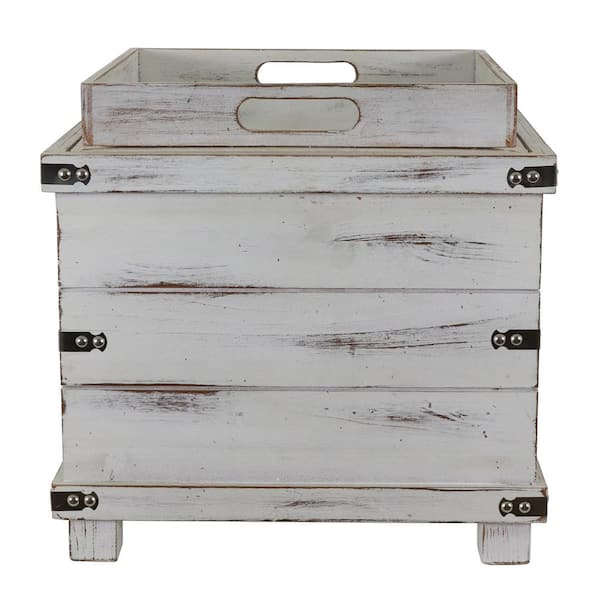 Decor Therapy Hadley White Washed Storage Ottoman