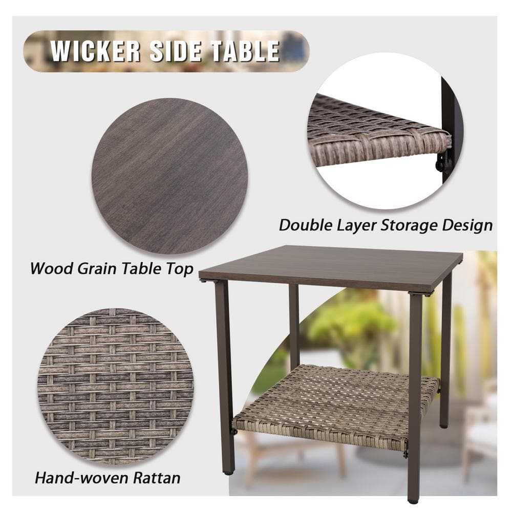 Beige Wicker Rattan 3-Piece Outdoor Chair Set with Side Table