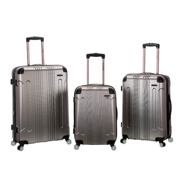 Rockland London 3-Piece Hardside Spinner Luggage Set, Silver