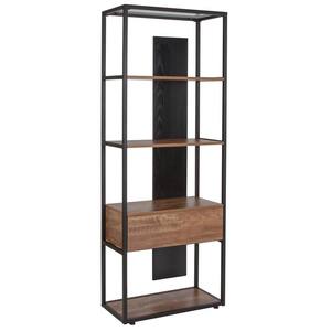 65.75 in. Brown/Black Metal 4-shelf Standard Bookcase with Open Back