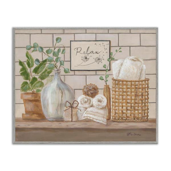 Uplifting Bathroom Spa Relax Scene by Pam Britton Gray Framed Giclee Art Print Nature 11 in. x 14 in.