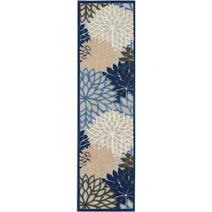 Aloha Blue/Multicolor 2 ft. x 10 ft. Kitchen Runner Floral Modern Indoor/Outdoor Patio Area Rug