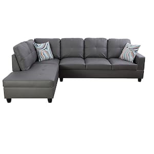 103.50 in. W Square Arm 2-piece Faux Leather L Shaped Modern Left Facing Sectional Sofa Set in Gray