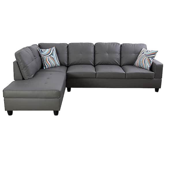 Star Home Living 103.50 in. W Square Arm 2-piece Faux Leather L Shaped Modern Left Facing Sectional Sofa Set in Gray