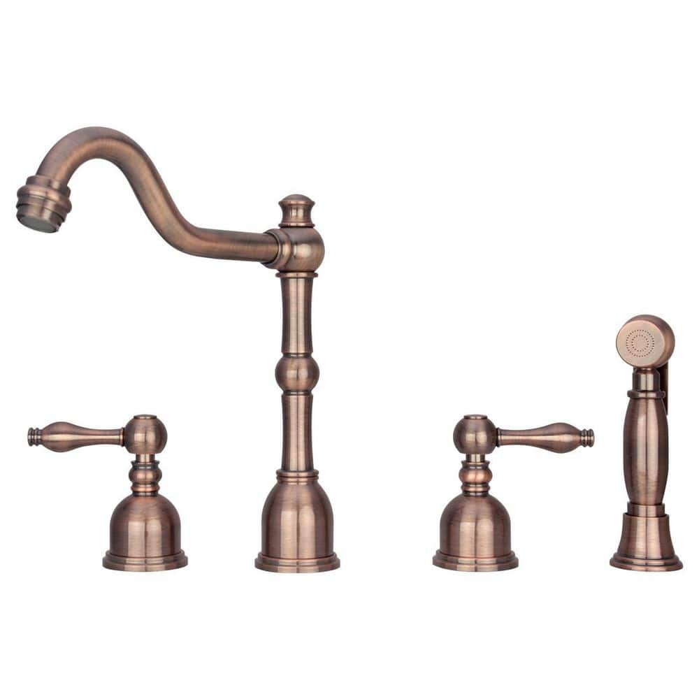 2-Handles Widespread Kitchen Faucet with Side Spray in Antique Copper -  Akicon, AK818-AC